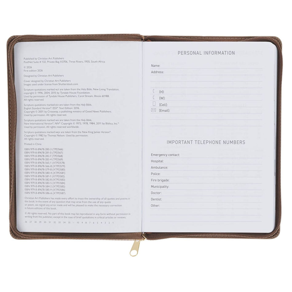 2027 I Can Do All This Truffle Brown Faux Leather Executive Planner with Zipper Closure - Philippians 4:13, product view 2