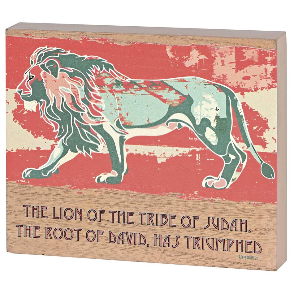 Inspirational Christian Block Sign Tabletop Plaque 7.75 x 9.5 Inch MDF Lion by Dicksons