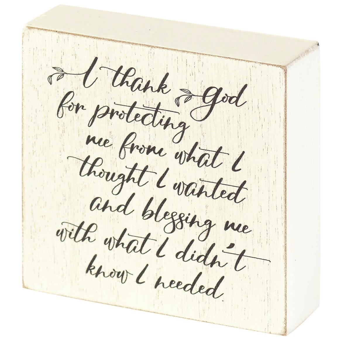 Thank God for Protecting Me Whitewash 3 x 3 MDF Table Top Block Sign by Dicksons