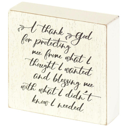 Thank God for Protecting Me Whitewash 3 x 3 MDF Table Top Block Sign by Dicksons
