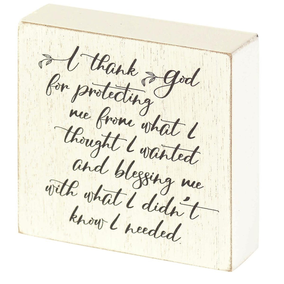 Thank God for Protecting Me Whitewash 3 x 3 MDF Table Top Block Sign by Dicksons