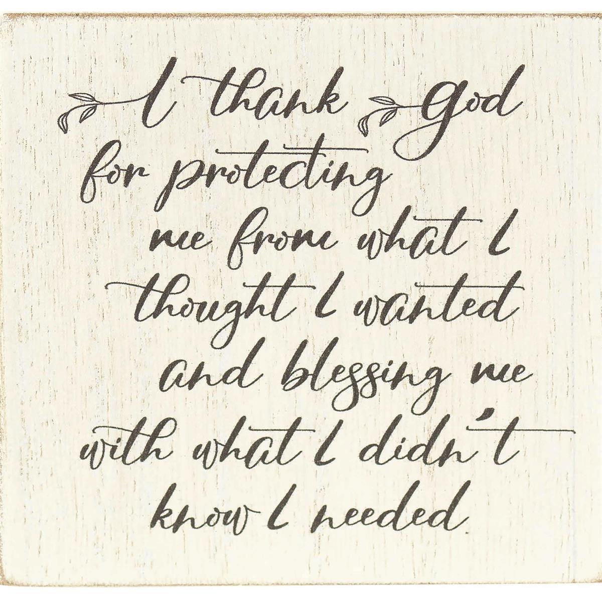 Thank God for Protecting Me Whitewash 3 x 3 MDF Table Top Block Sign by Dicksons, product view 3