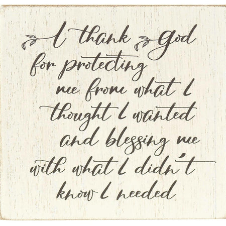 Thank God for Protecting Me Whitewash 3 x 3 MDF Table Top Block Sign by Dicksons, product view 3