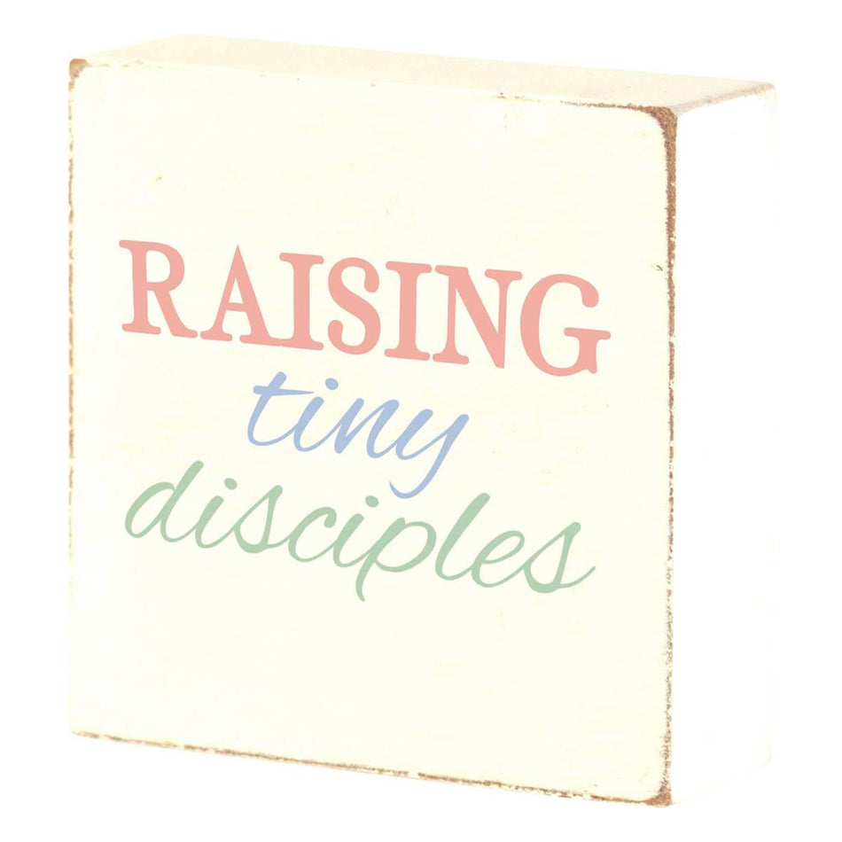 Raising Tiny Disciples Encouraging Block Style Distressed Finish White 3 x 3 by Dicksons