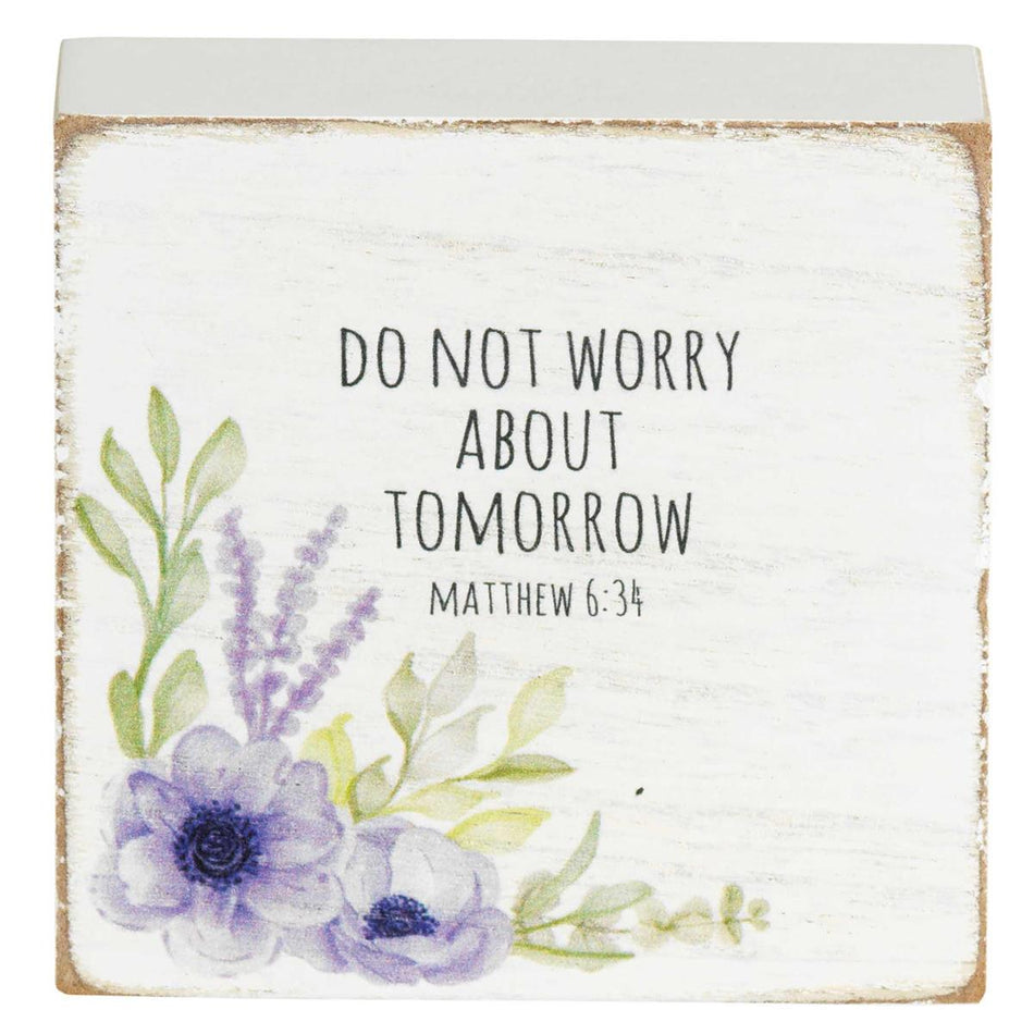 Don't Worry About Tomorrow Lavender 3 x 3 MDF Wall Tabletop Sign Plaque by Dicksons, product view 2