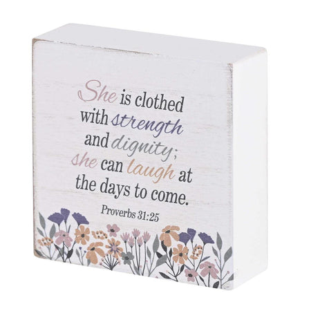 Tabletop Plaque She Is Clothed 3x3 by Dicksons