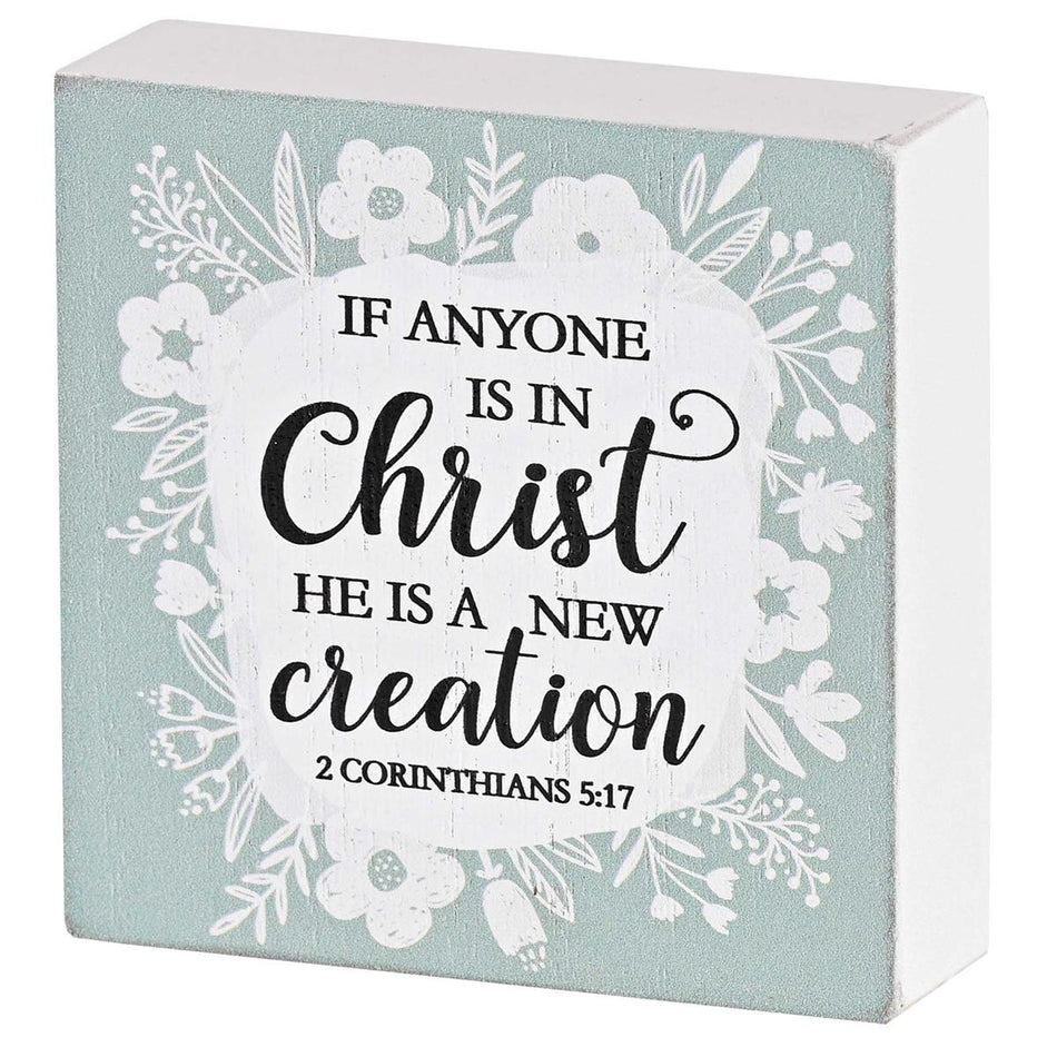 Inspirational Christian Block Sign Tabletop Plaque 3 x 3 Inch MDF In Christ by Dicksons
