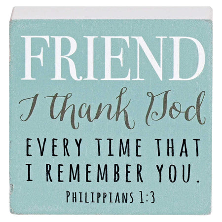 Inspirational Christian Block Sign Tabletop Plaque 3 x 3 Inch MDF Friend I by Dicksons, product view 2