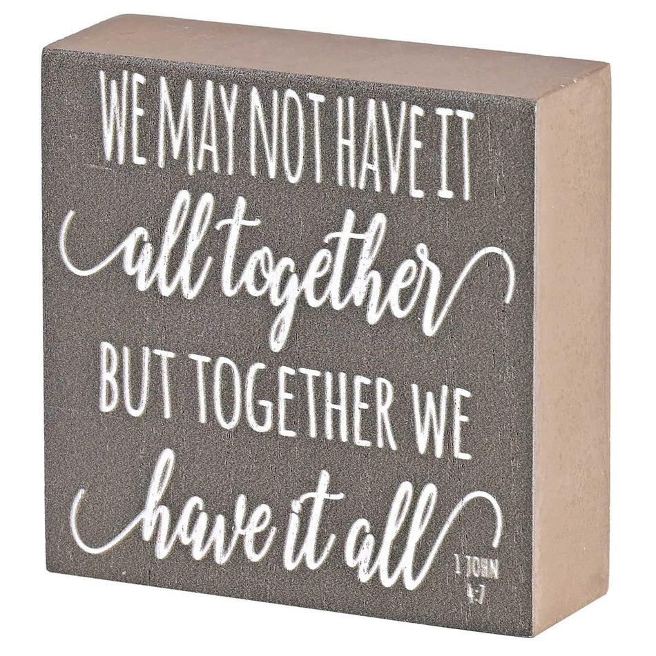 Inspirational Christian Block Sign Tabletop Plaque 3 x 3 Inch MDF Together We by Dicksons