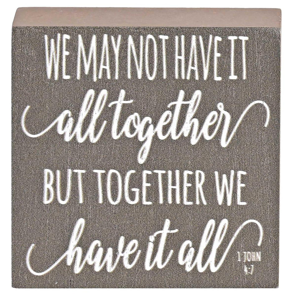 Inspirational Christian Block Sign Tabletop Plaque 3 x 3 Inch MDF Together We by Dicksons, product view 2
