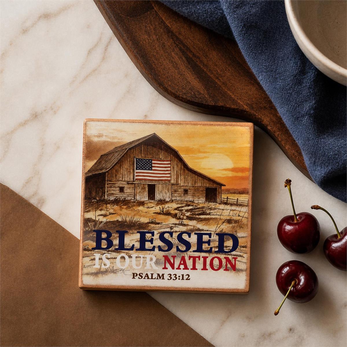 Tabletop Plaque Blessed Is Our 3x3 by Dicksons, product view 4