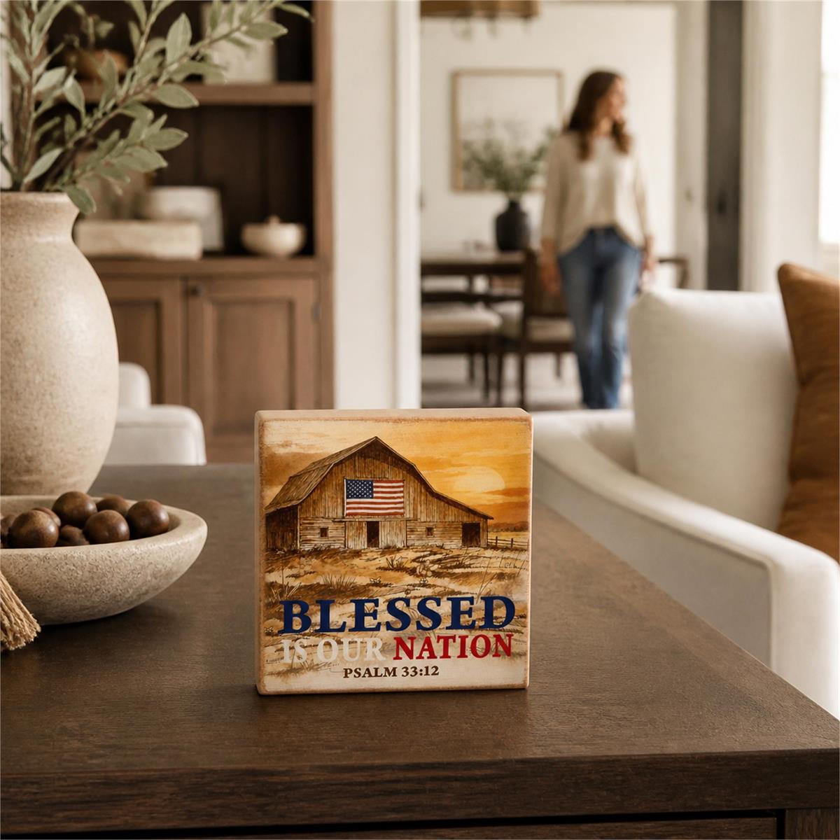 Tabletop Plaque Blessed Is Our 3x3 by Dicksons, product view 6
