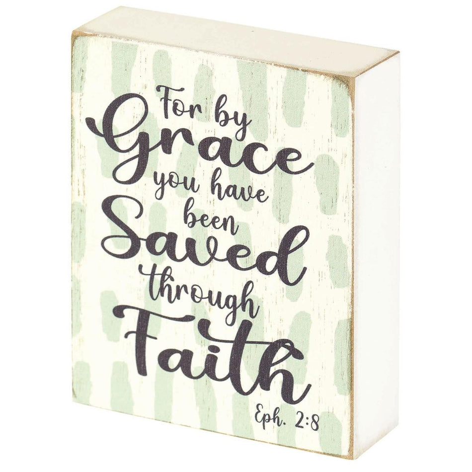 Grace You Have Been Saved Green 3 x 4 MDF Table Top Block Sign by Dicksons