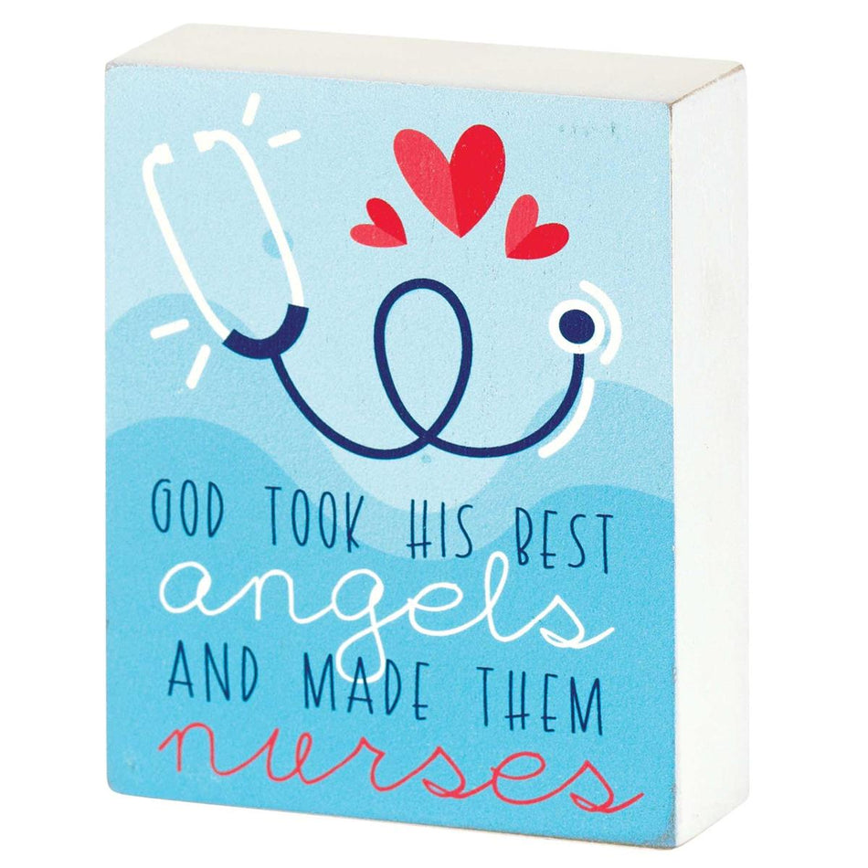 Nurses Best Angels Blue and Red 3 x 4 Inch Wood Table Top Block Sign by Dicksons