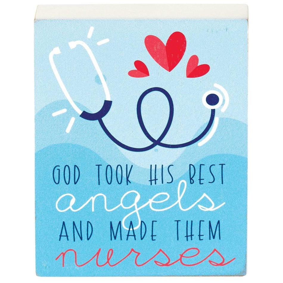 Nurses Best Angels Blue and Red 3 x 4 Inch Wood Table Top Block Sign by Dicksons, product view 2