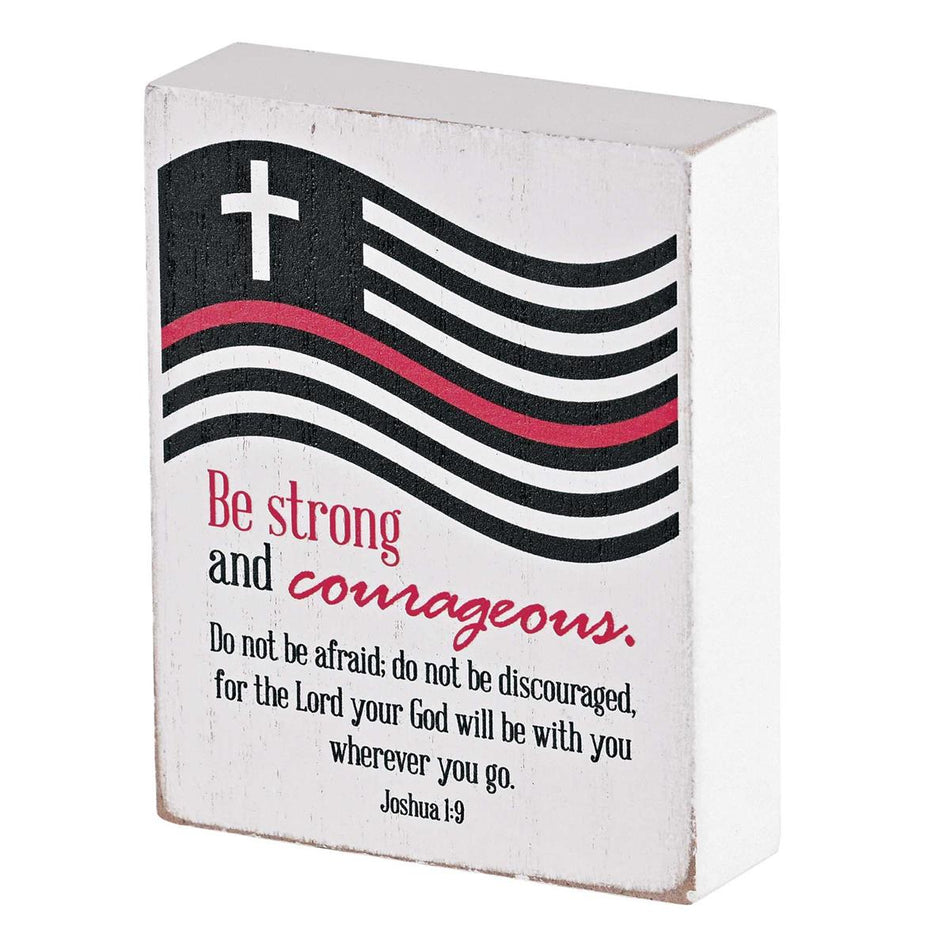 Firefighter Strong And Courageous Black and Red 3 x 4 Inch MDF Decorative Wall by Dicksons