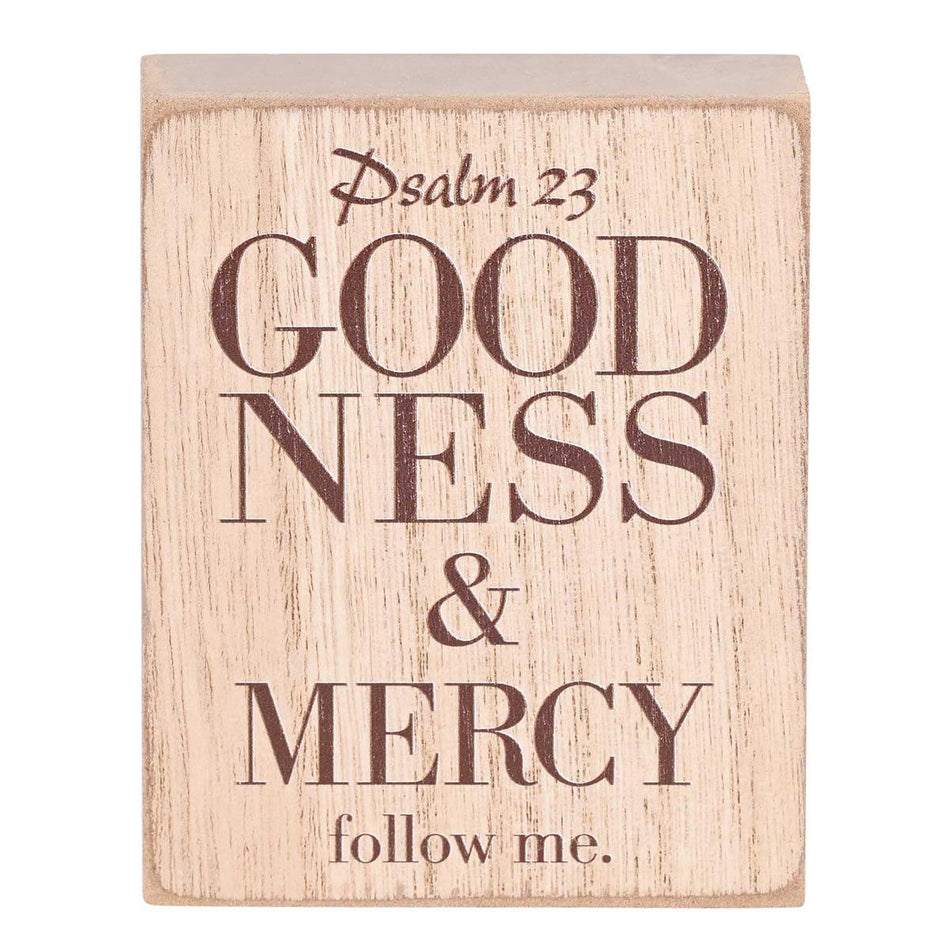 Goodness And Mercy Follow Me, Psalm 23 Woodgrain 4 x 3 Inch MDF Wood Tabletop by Dicksons, product view 2