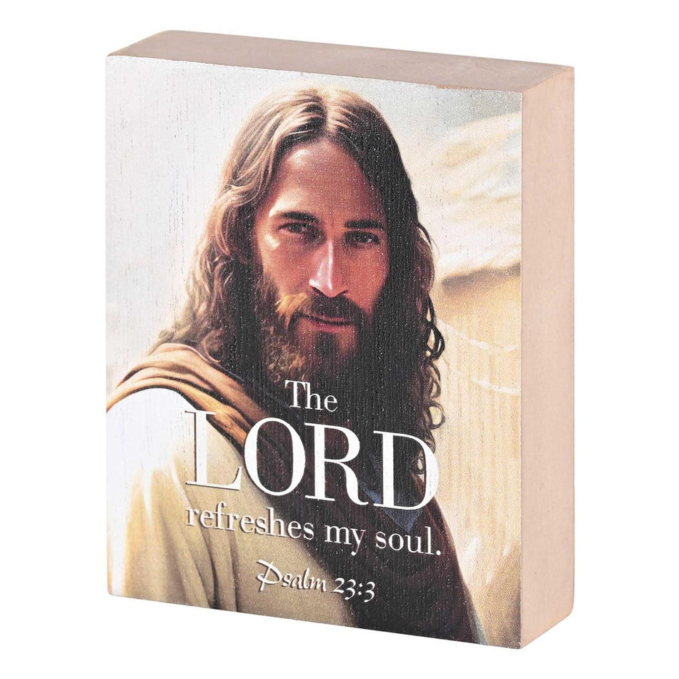 The Lord Refreshes My Soul, Psalm 23:3 Multicolor 4 x 3 Inch MDF Wood Tabletop by Dicksons
