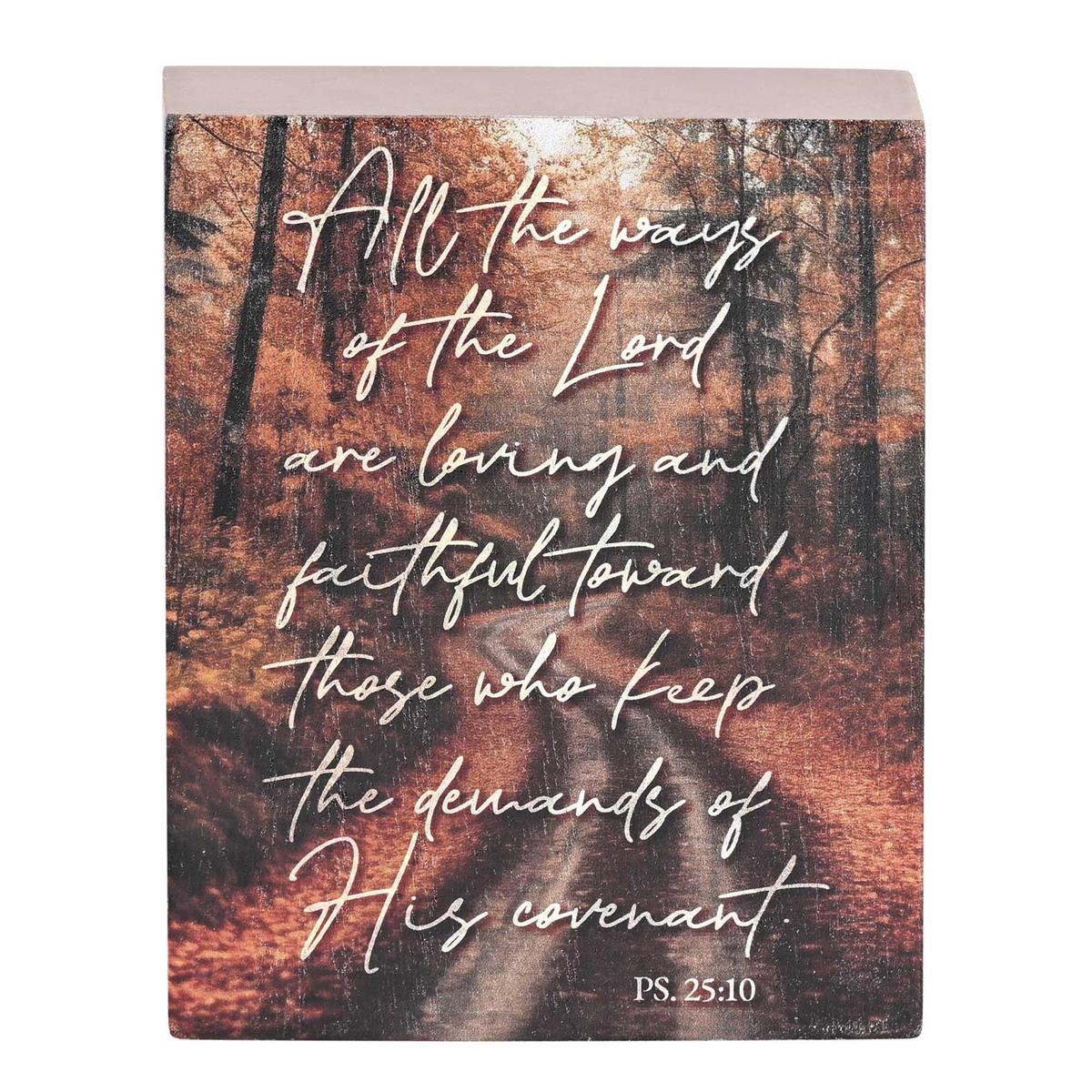 All The Ways of the Lord, Psalm 25:10 Brown 4 x 3 Inch MDF Wood Tabletop Block by Dicksons, product view 2