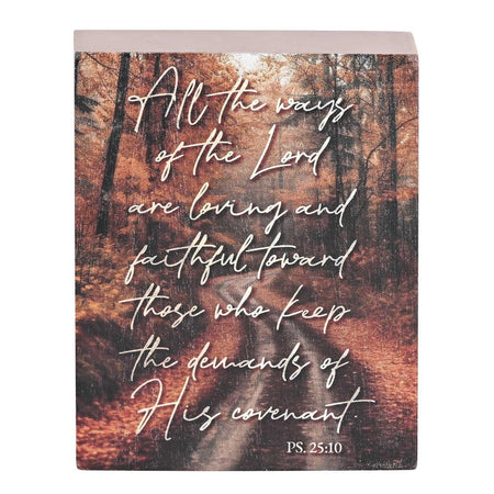 All The Ways of the Lord, Psalm 25:10 Brown 4 x 3 Inch MDF Wood Tabletop Block by Dicksons, product view 2