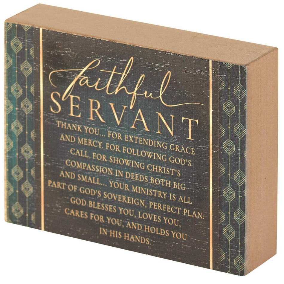 Faithful Servant Green Distressed 4 x 3 MDF Table Top Block Sign by Dicksons