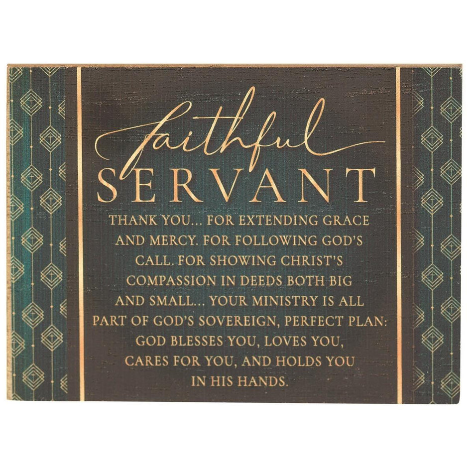 Faithful Servant Green Distressed 4 x 3 MDF Table Top Block Sign by Dicksons, product view 2