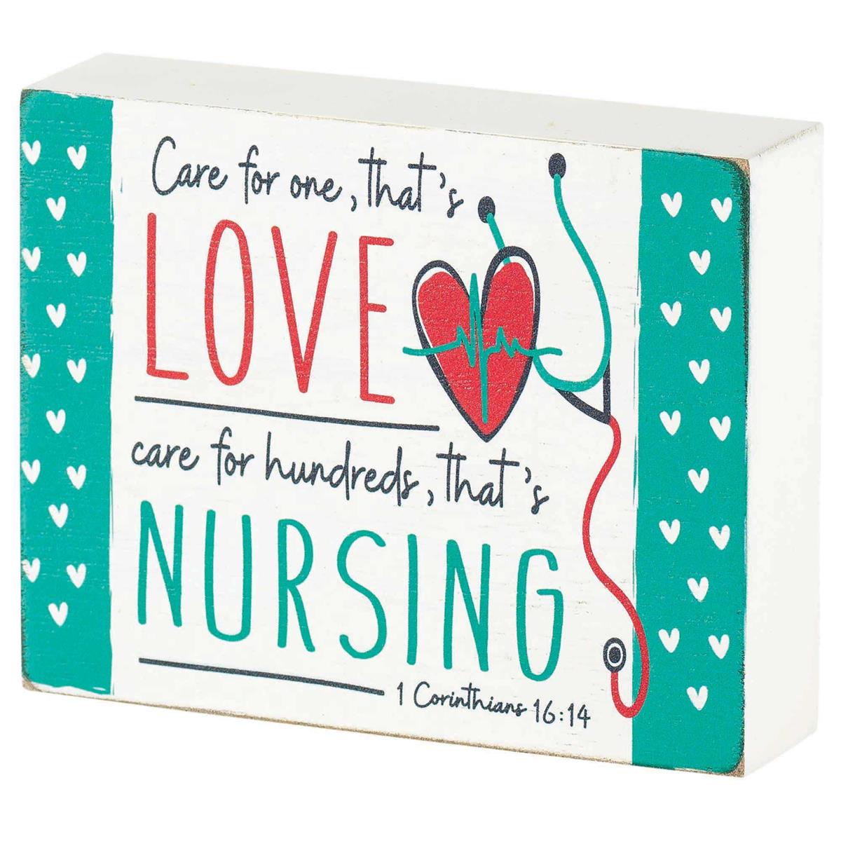 Care Love Nursing Teal Heart 4 x 3 Wood Decorative Tabletop Block Plaque by Dicksons