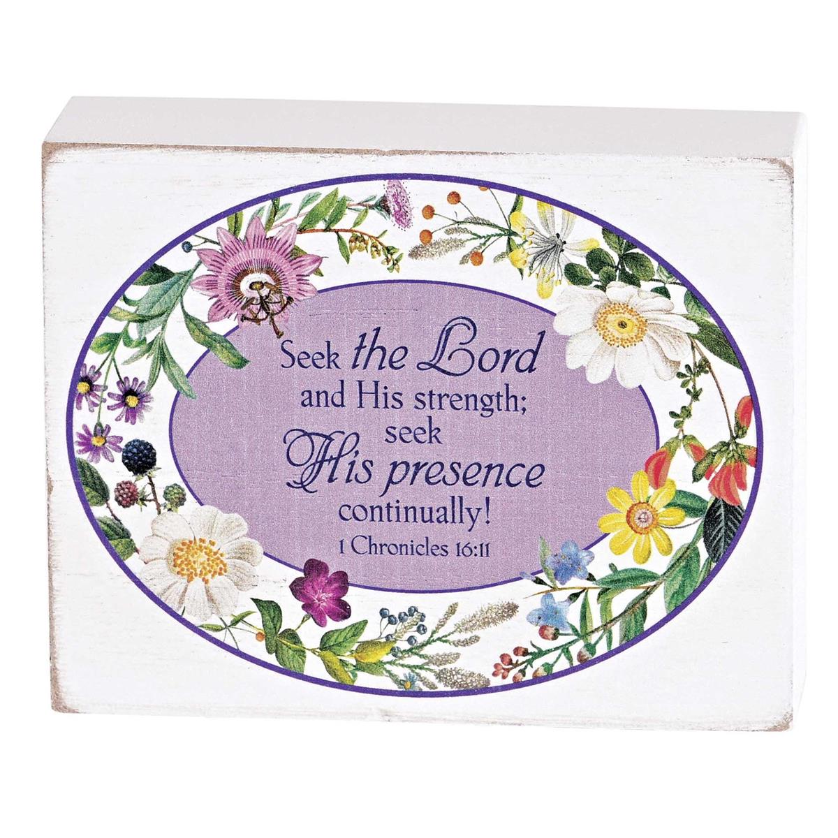 Seek His Presence Continually Purple Floral 3 x 4 Inch MDF Decorative Tabletop by Dicksons, product view 3