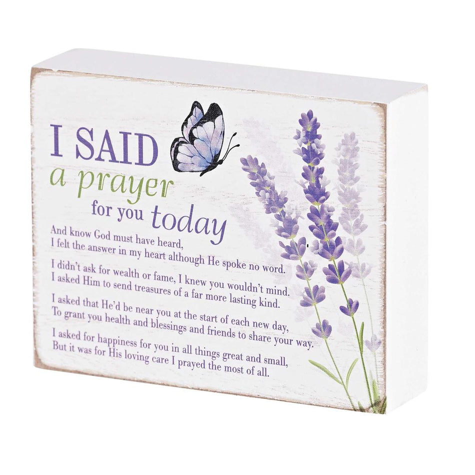 I Said A Prayer For You Today, Purple/White 4 x 3 Inch MDF Wood Tabletop Block by Dicksons