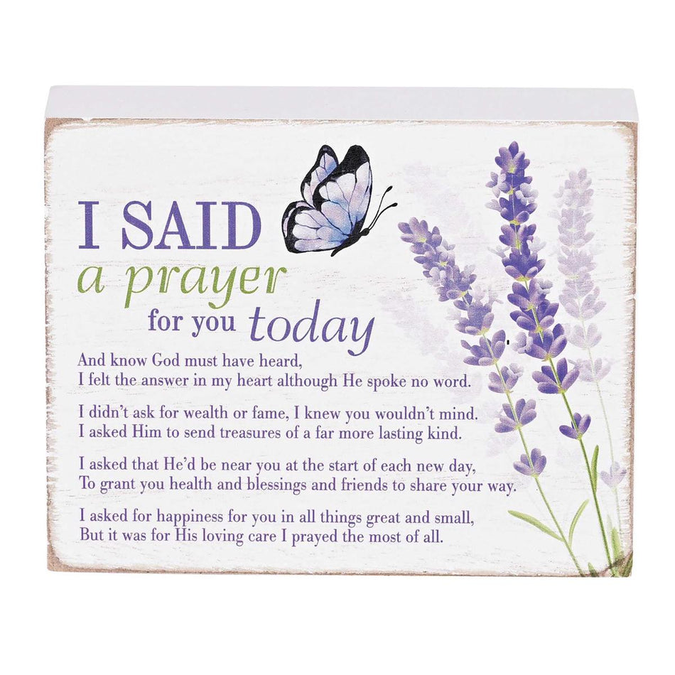 I Said A Prayer For You Today, Purple/White 4 x 3 Inch MDF Wood Tabletop Block by Dicksons, product view 2