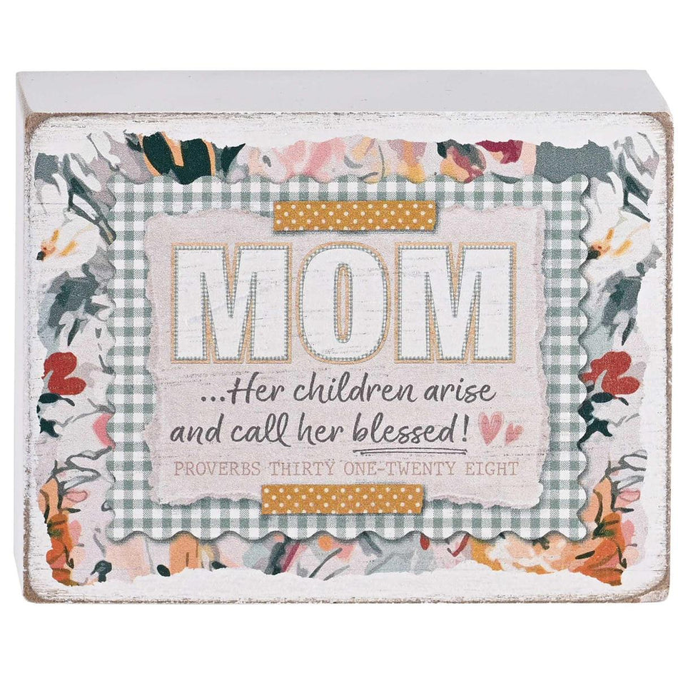 Mom Her Children Arise Blessed - Proverbs 31:28 4 x 3 Inch Distressed MDF Wood by Dicksons, product view 2