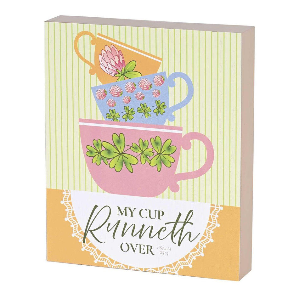 Inspirational Christian Block Sign Tabletop Plaque 7.75 x 9.5 Inch MDF My Cup by Dicksons