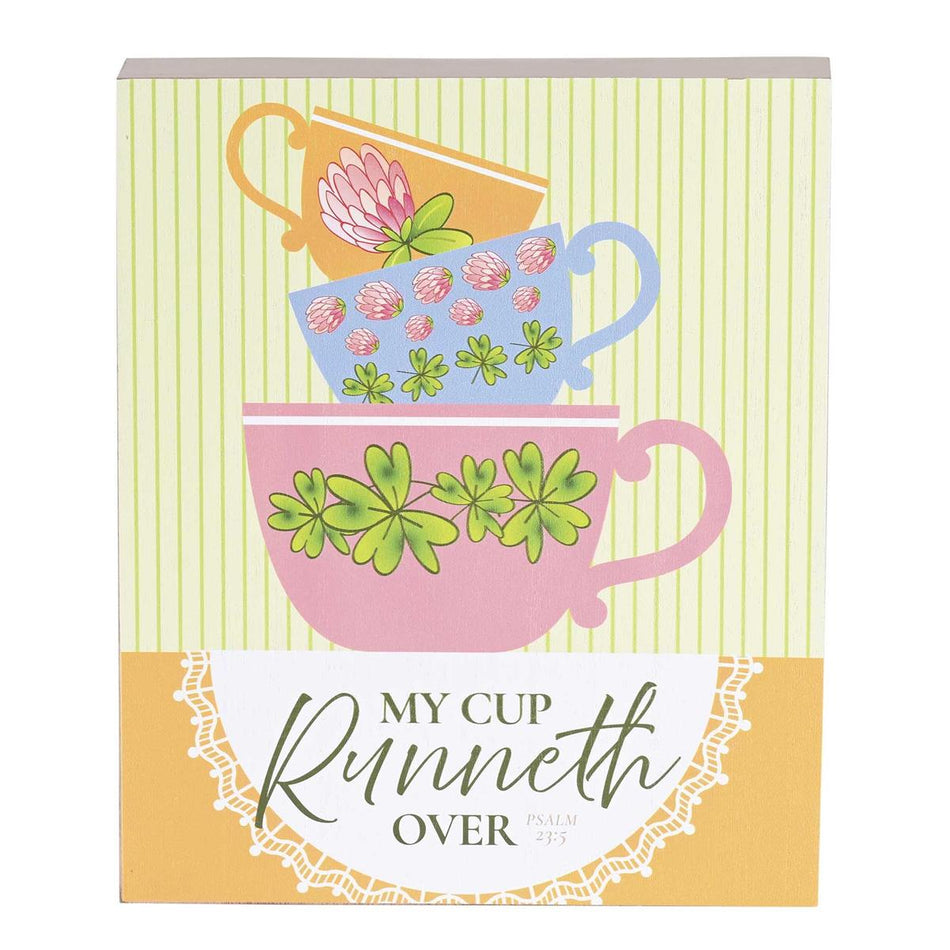Inspirational Christian Block Sign Tabletop Plaque 7.75 x 9.5 Inch MDF My Cup by Dicksons, product view 2