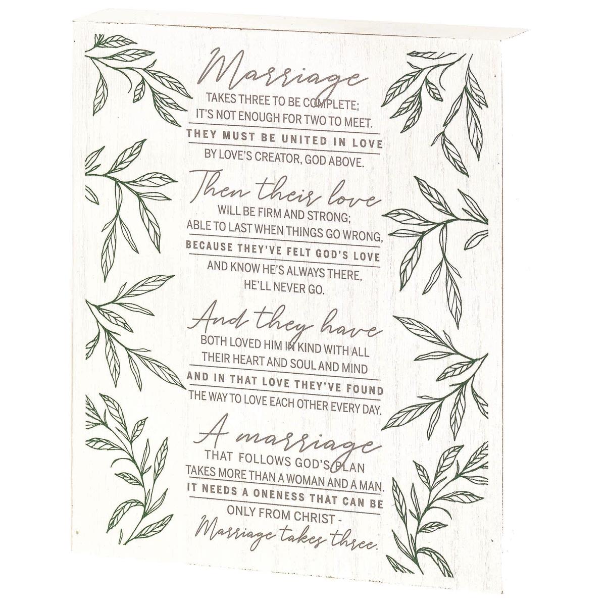 Marriage Takes Three Green Foliage 10 x 8 MDF Decorative Wall and Tabletop Sign by Dicksons