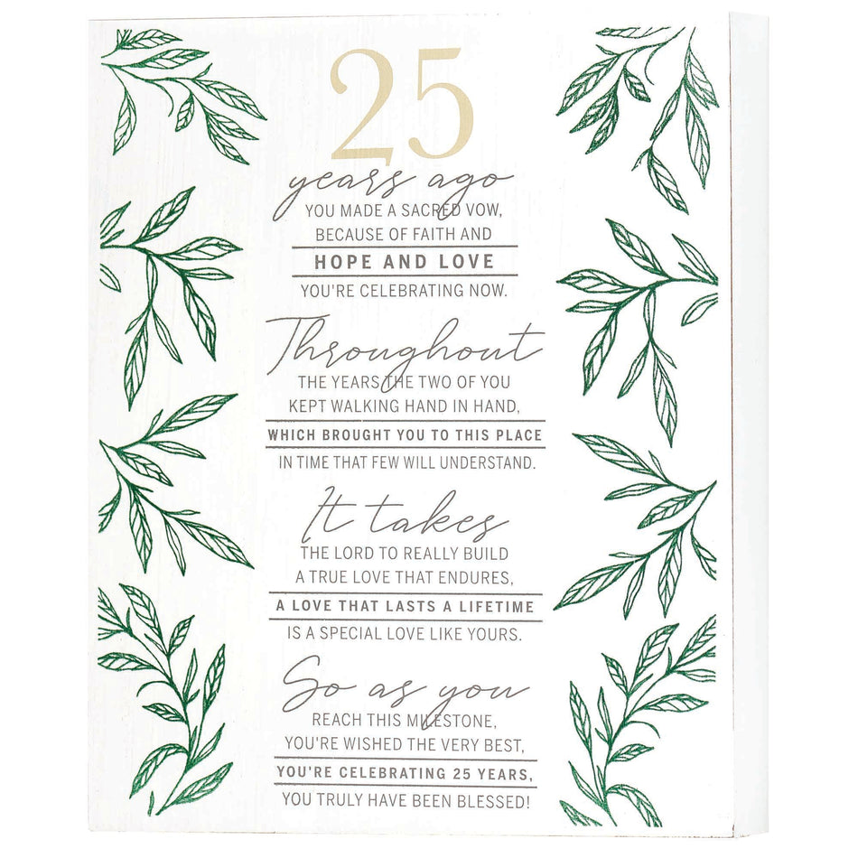 25 Years Ago Green Foliage 10 x 8 MDF Decorative Wall and Tabletop Sign Plaque by Dicksons, product view 2