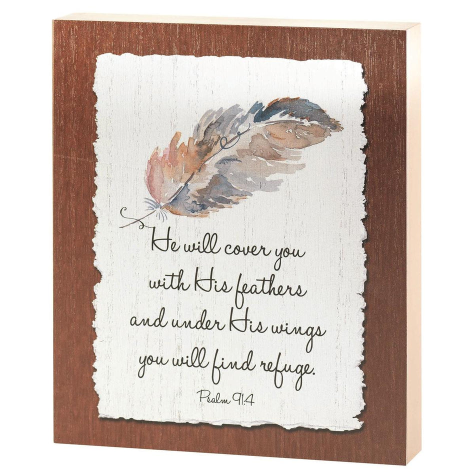 Wood Plaque He Will Cover You Psalm 91:4 by Dicksons