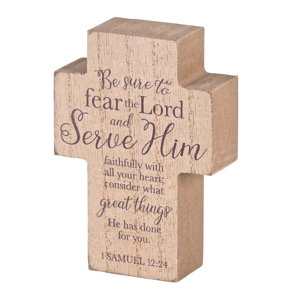Fear And Serve Him Faithfully Natural Brown Distressed 4 x 3 Inch MDF by Dicksons