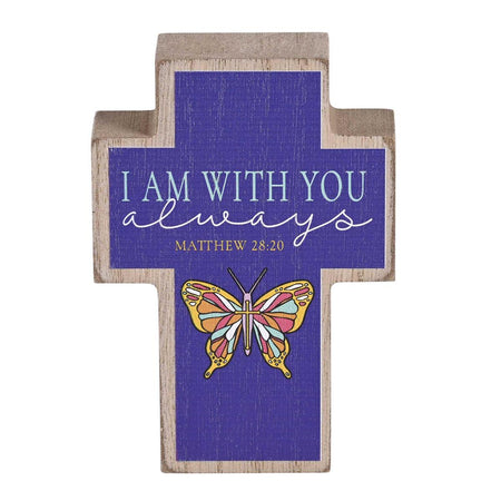I Am with You Always Butterfly Woodgrain and Purple 3 x 4 Wood Distressed Cross by Dicksons, product view 2