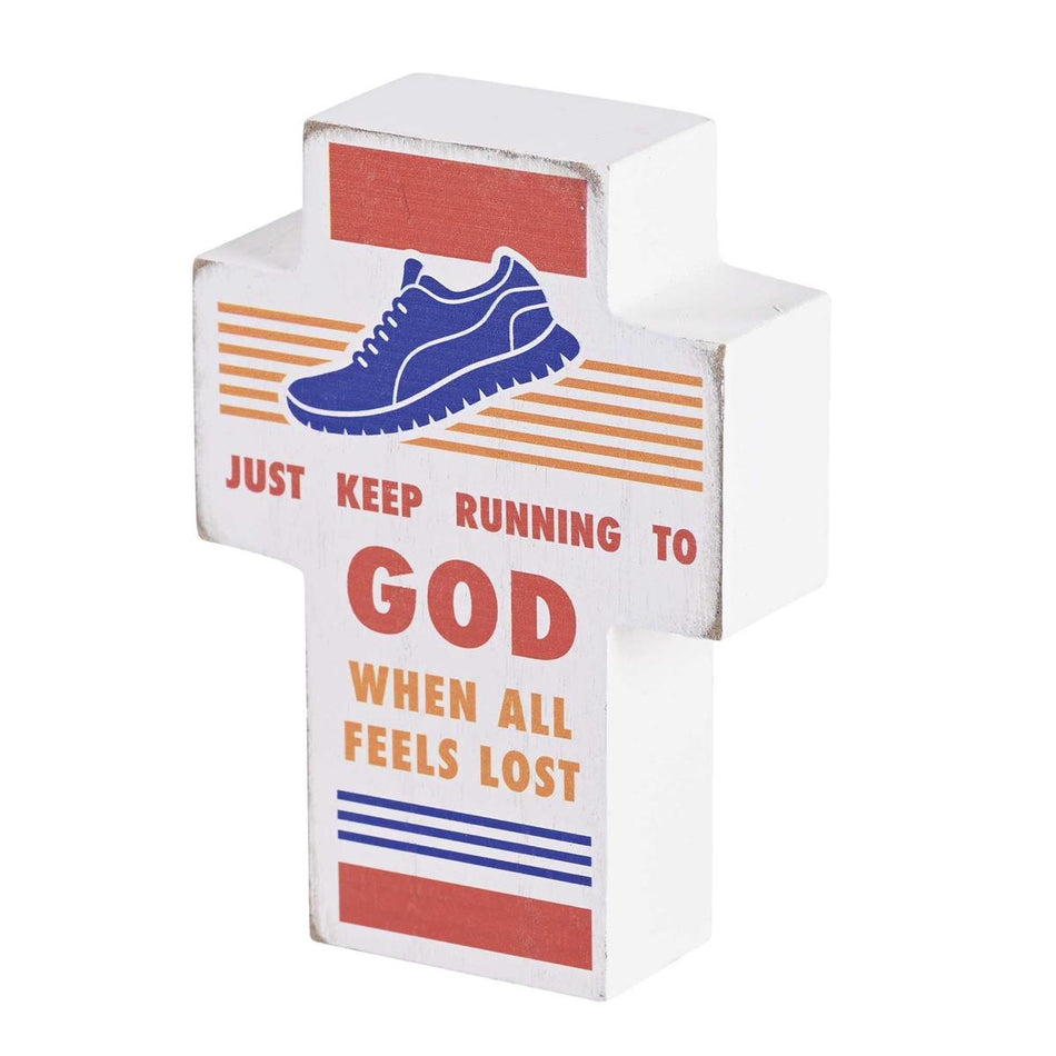 Tabletop Cross Running To God 3x4 by Dicksons