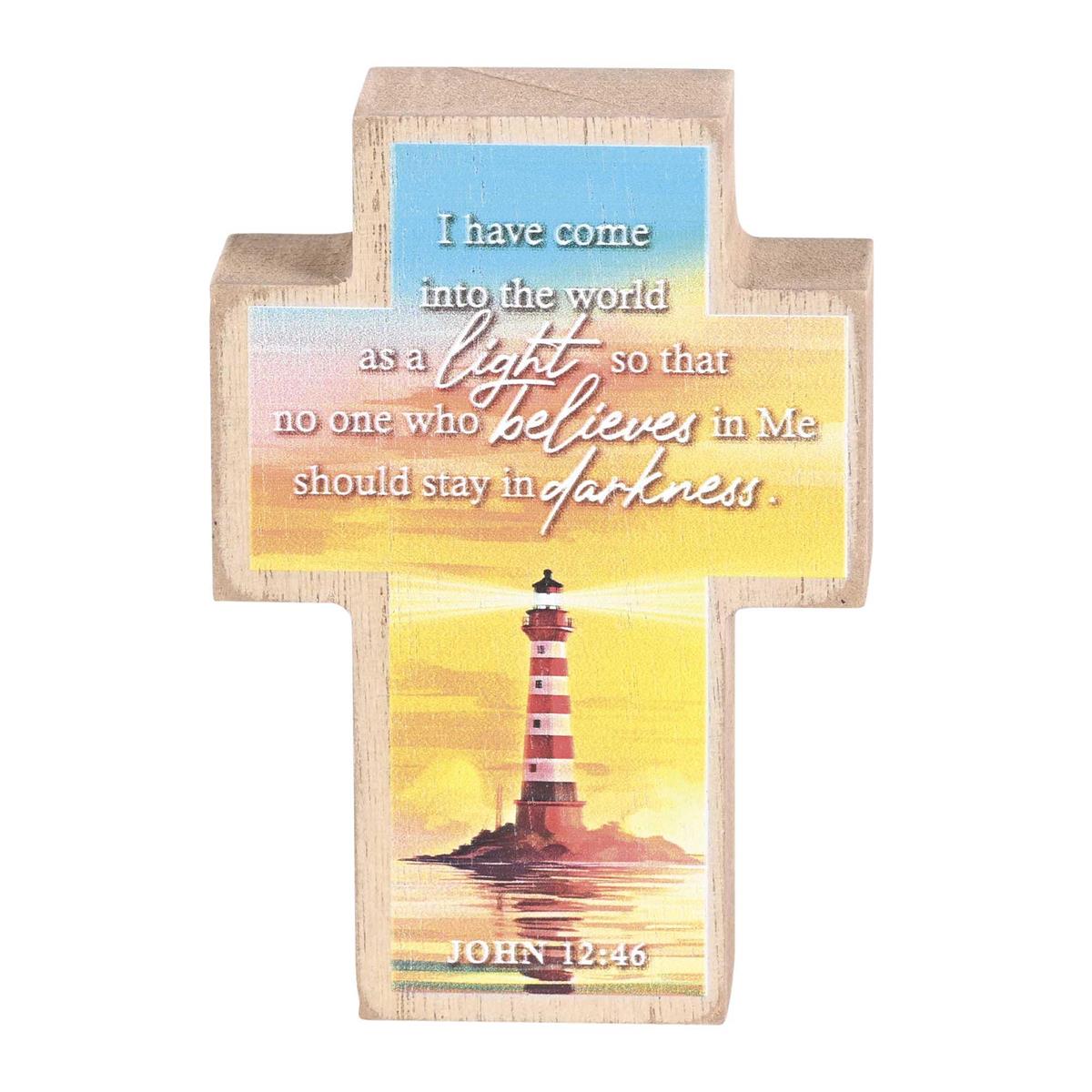 Tabletop Plaque Cross Lighthouse 3x4 by Dicksons, product view 2
