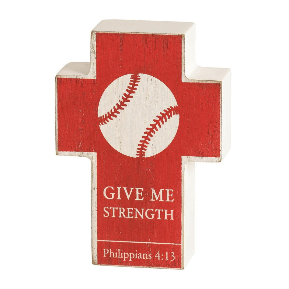 Cherry Red Give Me Strength Baseball 4 inch Resin Decorative Tabletop Cross by Dicksons