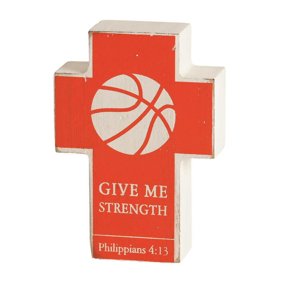 Tabletop Cross Basketball Give Me MDF White 4"H by Dicksons