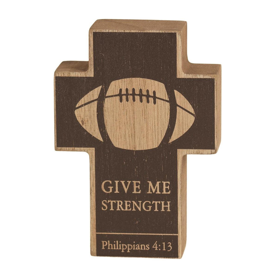 Chocolate Brown Football Give Me Strength 4 inch Resin Decorative Tabletop Cross by Dicksons