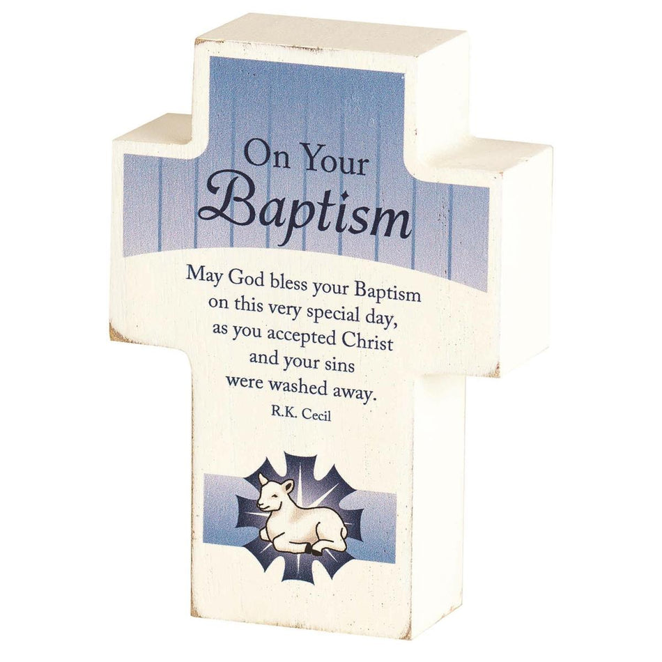 Tabletop Cross Baptism MDF White 4"H by Dicksons
