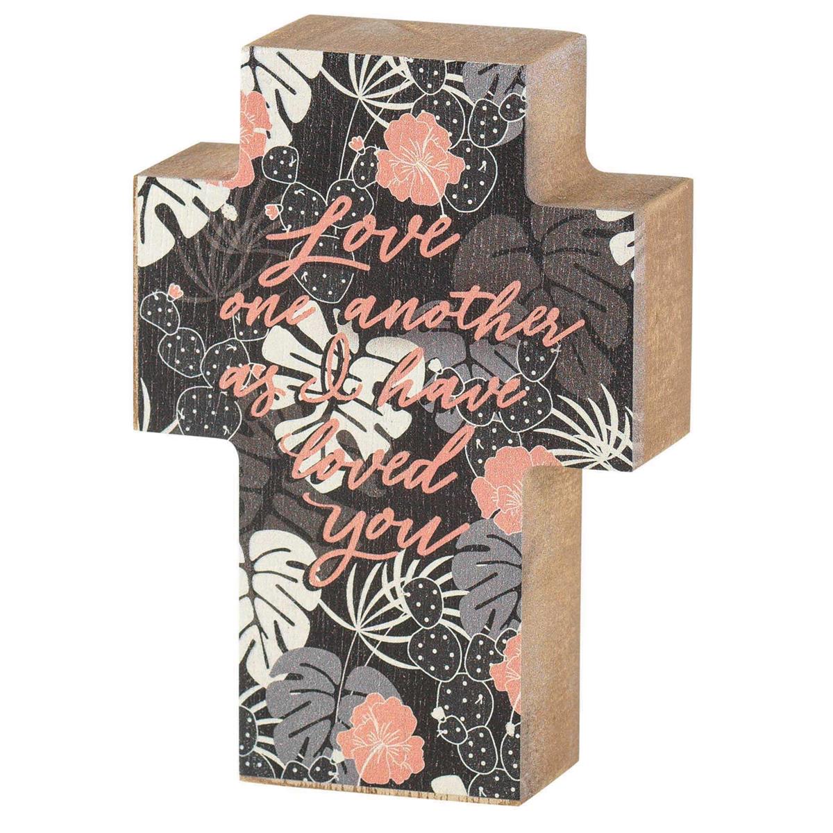 Love One Another Peach Floral Cross 4 x 3 MDF Decorative Wall and Tabletop Frame by Dicksons