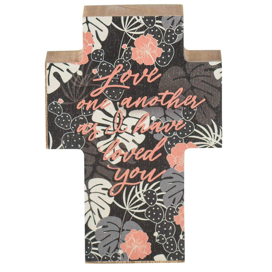 Love One Another Peach Floral Cross 4 x 3 MDF Decorative Wall and Tabletop Frame by Dicksons, product view 2