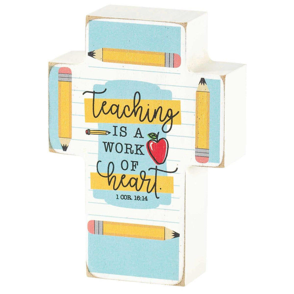 Teaching Is A Work Of Heart Yellow Pencil 4 x 3 Wood Decorative Wall by Dicksons