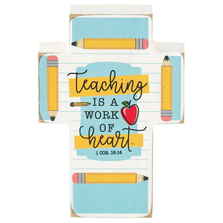 Teaching Is A Work Of Heart Yellow Pencil 4 x 3 Wood Decorative Wall by Dicksons, product view 2