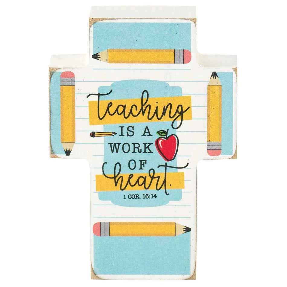 Teaching Is A Work Of Heart Yellow Pencil 4 x 3 Wood Decorative Wall by Dicksons, product view 2