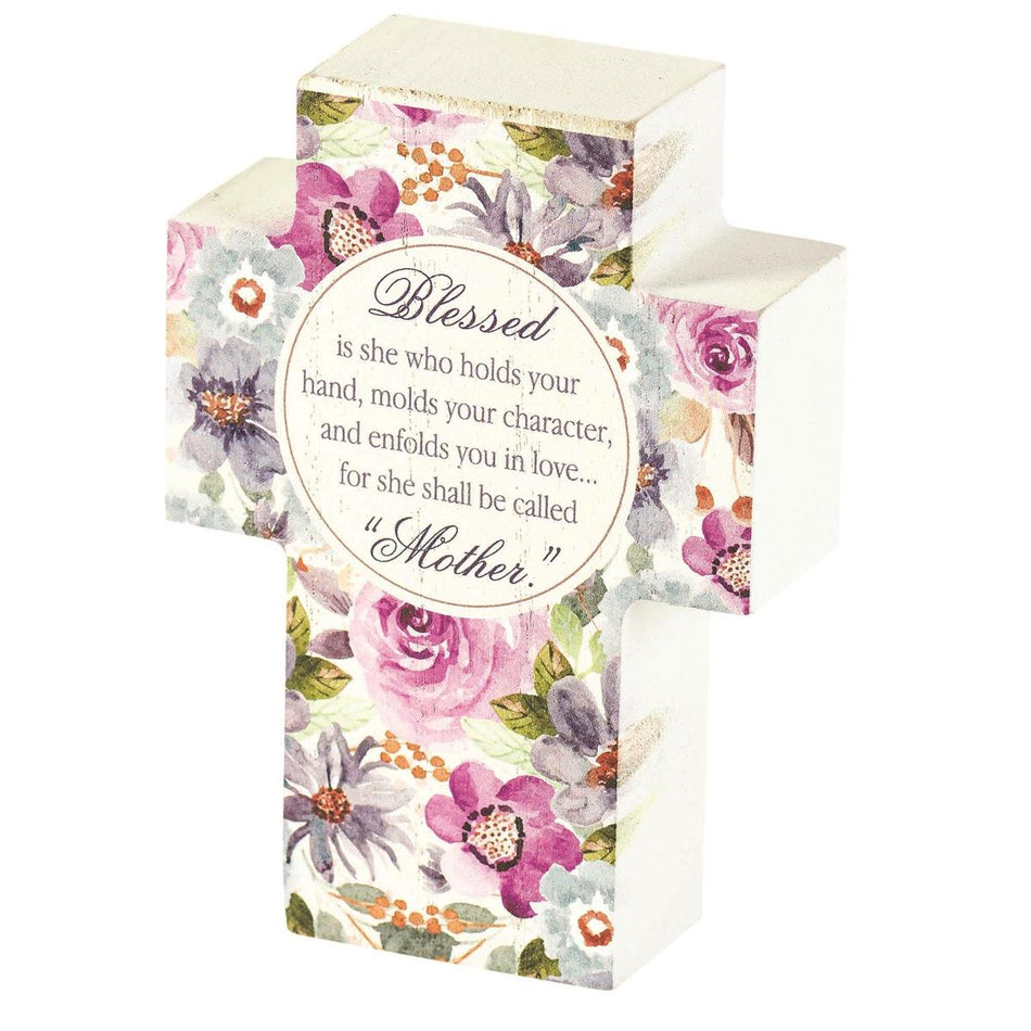 Blessed She Holds Hand Character Mother Purple Floral 4 x 3 MDF Table Top Block by Dicksons